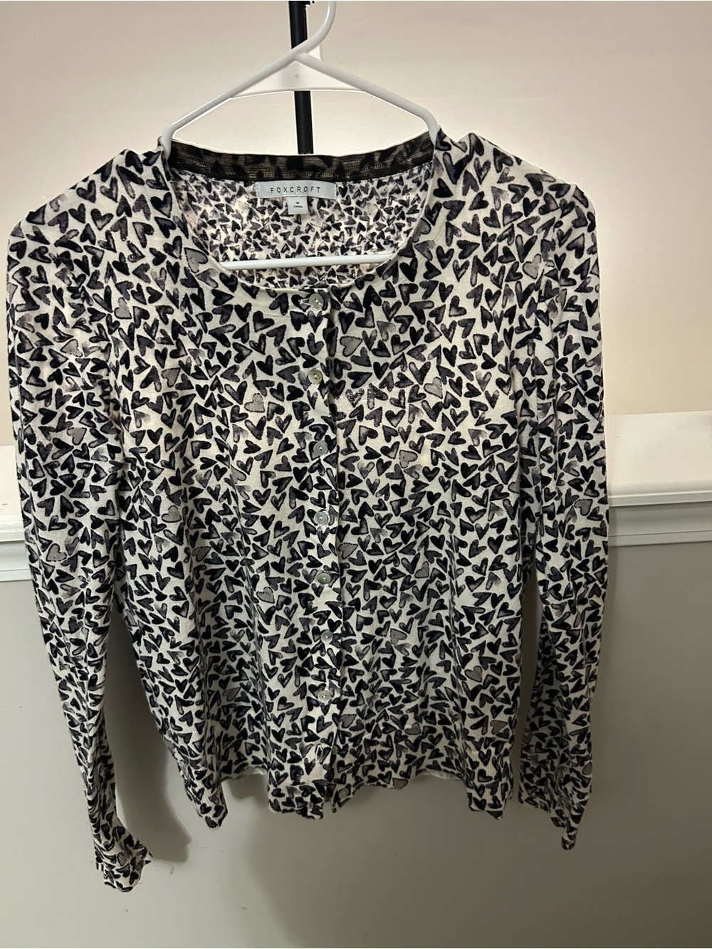 Foxcroft heart print button front lightweight cardigan